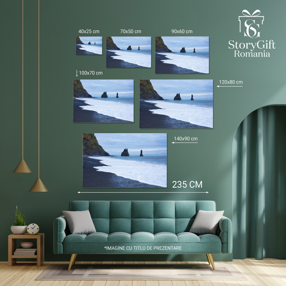 Vedere asupra Liniilor de Coastă Negre și Valuri în Islanda – Arta Naturii, Marime 40x25CM [4]