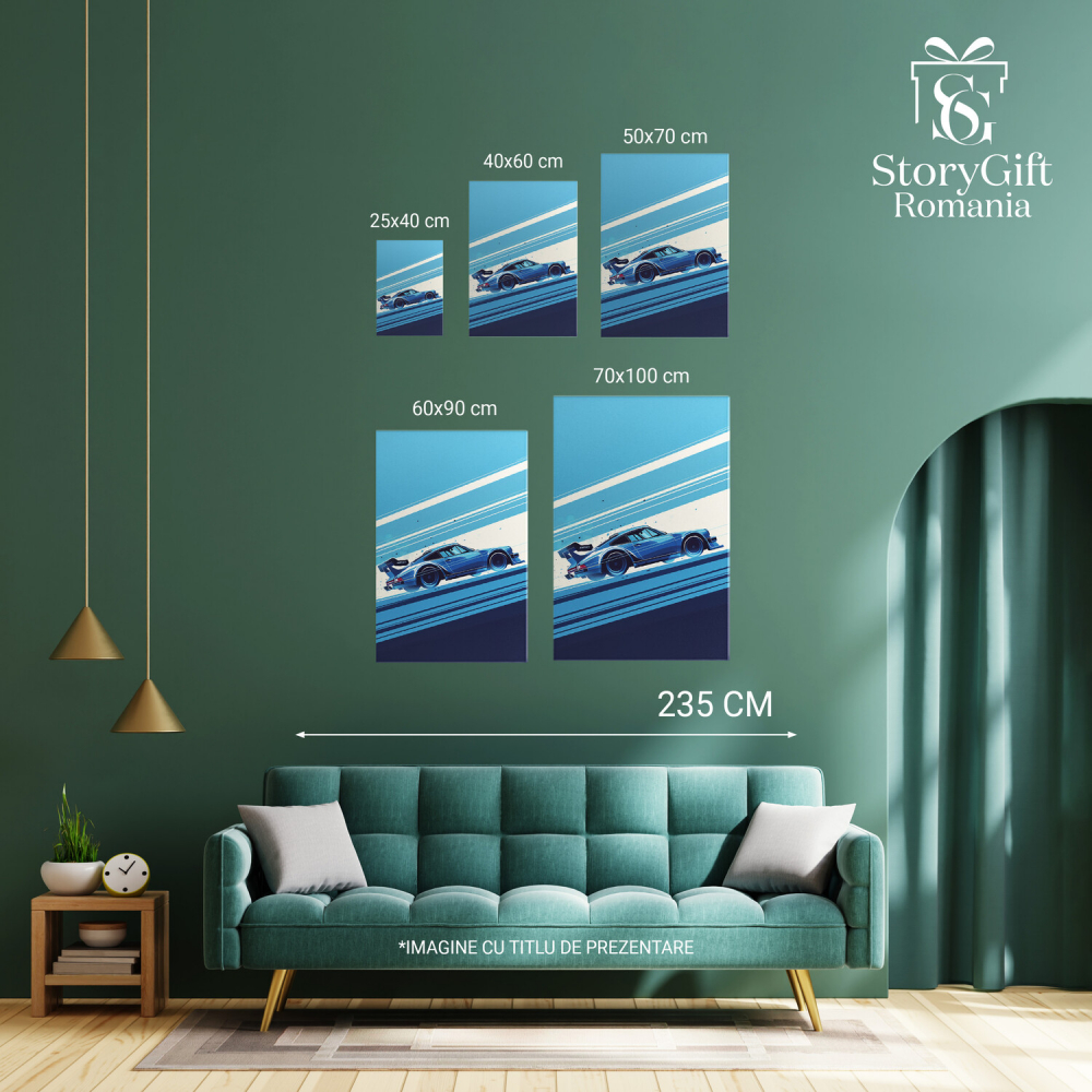 Tablou Canvas Mașină Albastră pe Linii Desenate, Marime 40x25CM [4]