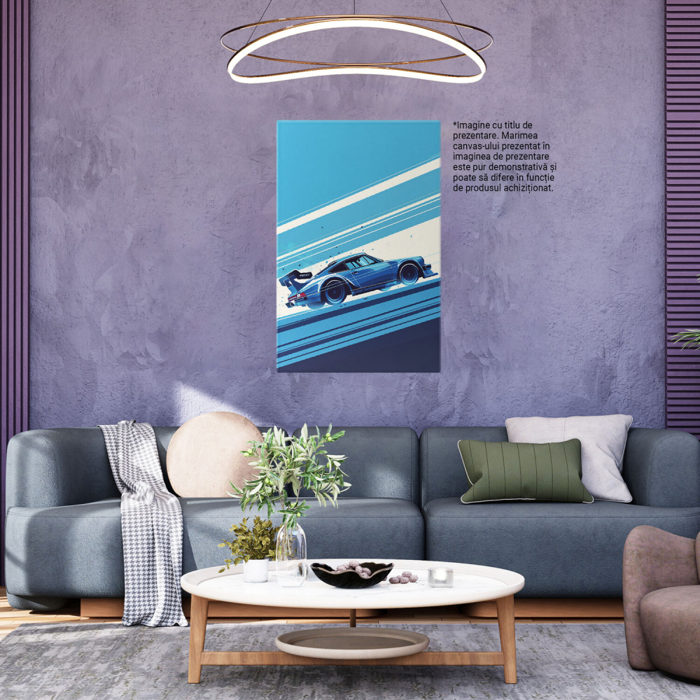 Tablou Canvas Mașină Albastră pe Linii Desenate, Marime 40x25CM [3]