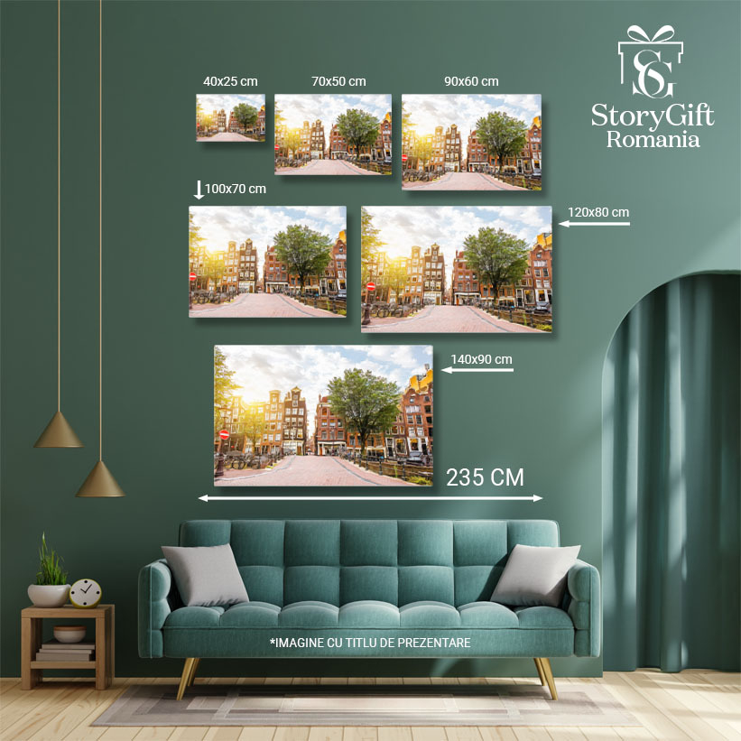 Tablou Canvas Vedere Panoramica la Amsterdam cu Canale si Orasul Vechi, amsterdam, city, netherlands, canal, travel 436 40x25CM [5]