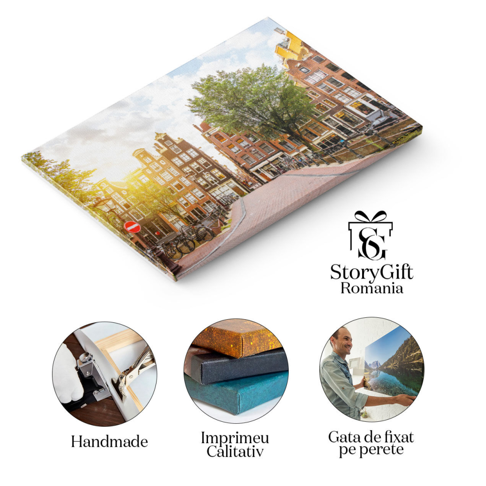 Tablou Canvas Vedere Panoramica la Amsterdam cu Canale si Orasul Vechi, amsterdam, city, netherlands, canal, travel 436 40x25CM [2]