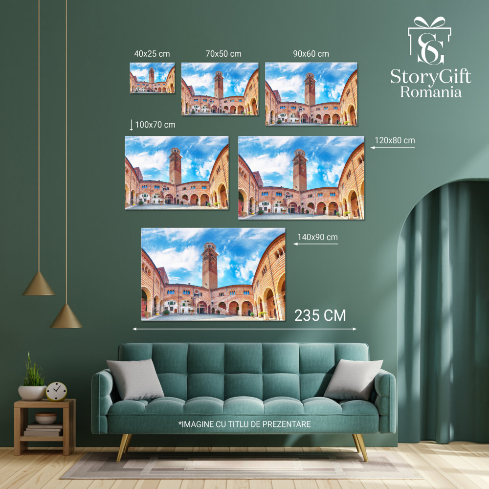 Vedere a Turnului Torre dei Lamberti și a Pieței Erbe din Verona, Marime 40x25CM [4]