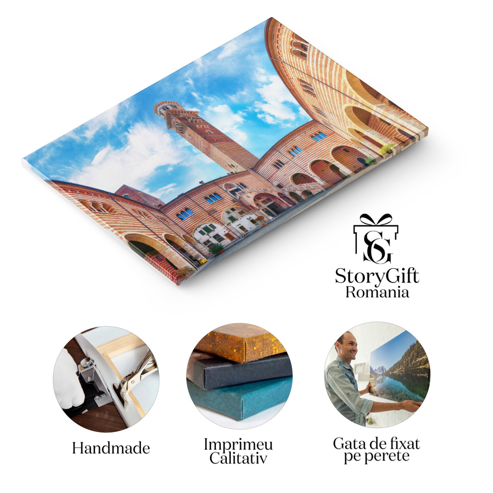 Vedere a Turnului Torre dei Lamberti și a Pieței Erbe din Verona, Marime 40x25CM [2]