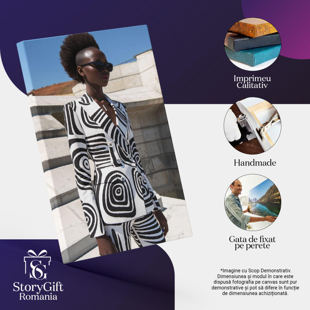 Tablou Canvas Vibrant și Versatil O Declarație de Stil a Fetei de Culoare în Mediu Urban Dinamic , Pictura Digitala 40x25CM [3]