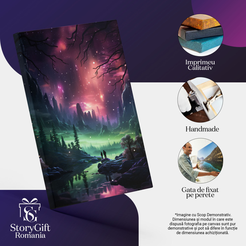Tablou Canvas: View Aurora Boreala intre stanci cer stralucitor Pictura Digitala 40x25CM [3]