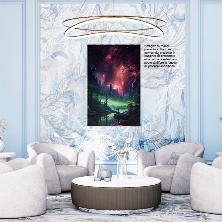 Tablou Canvas: View Aurora Boreala intre stanci cer stralucitor Pictura Digitala 40x25CM [2]