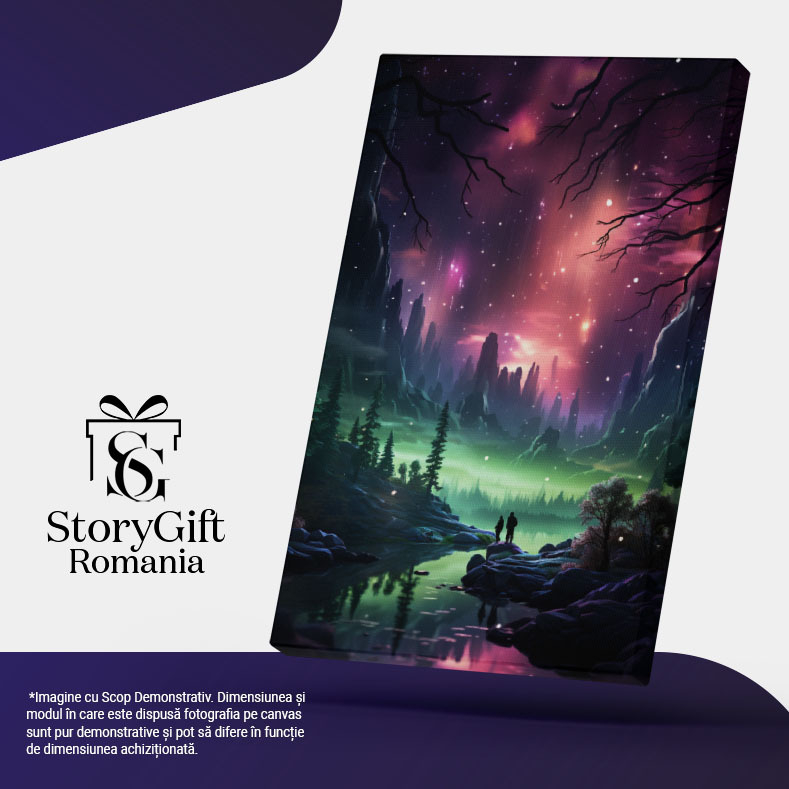 Tablou Canvas: View Aurora Boreala intre stanci cer stralucitor Pictura Digitala 40x25CM [5]