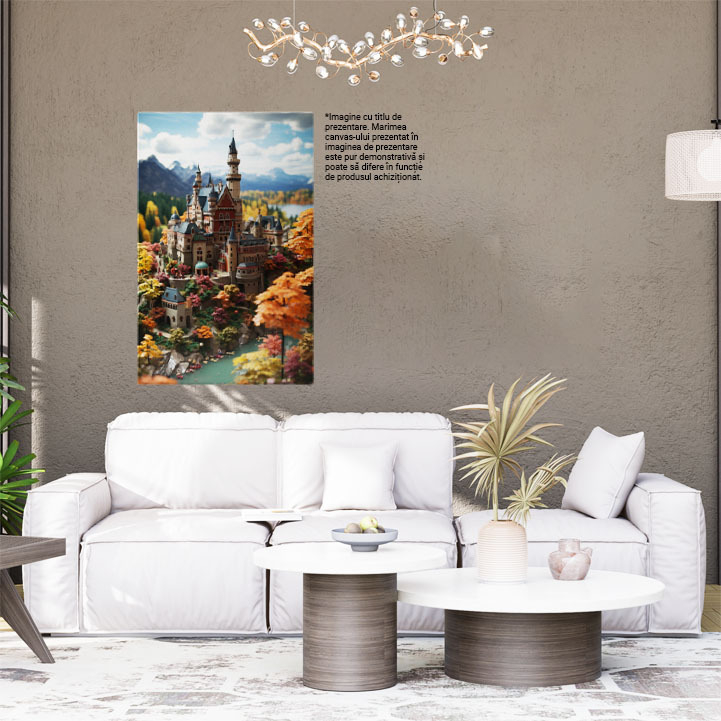 Tablou Canvas: View castel in padure intre munti basme rau albastru basme Pictura Digitala 40x25CM [2]