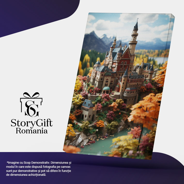 Tablou Canvas: View castel in padure intre munti basme rau albastru basme Pictura Digitala 40x25CM [5]