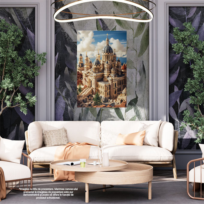 Tablou Canvas: View catedrala nuante albastre rasarit de soare copaci colorati Pictura Digitala 40x25CM [2]
