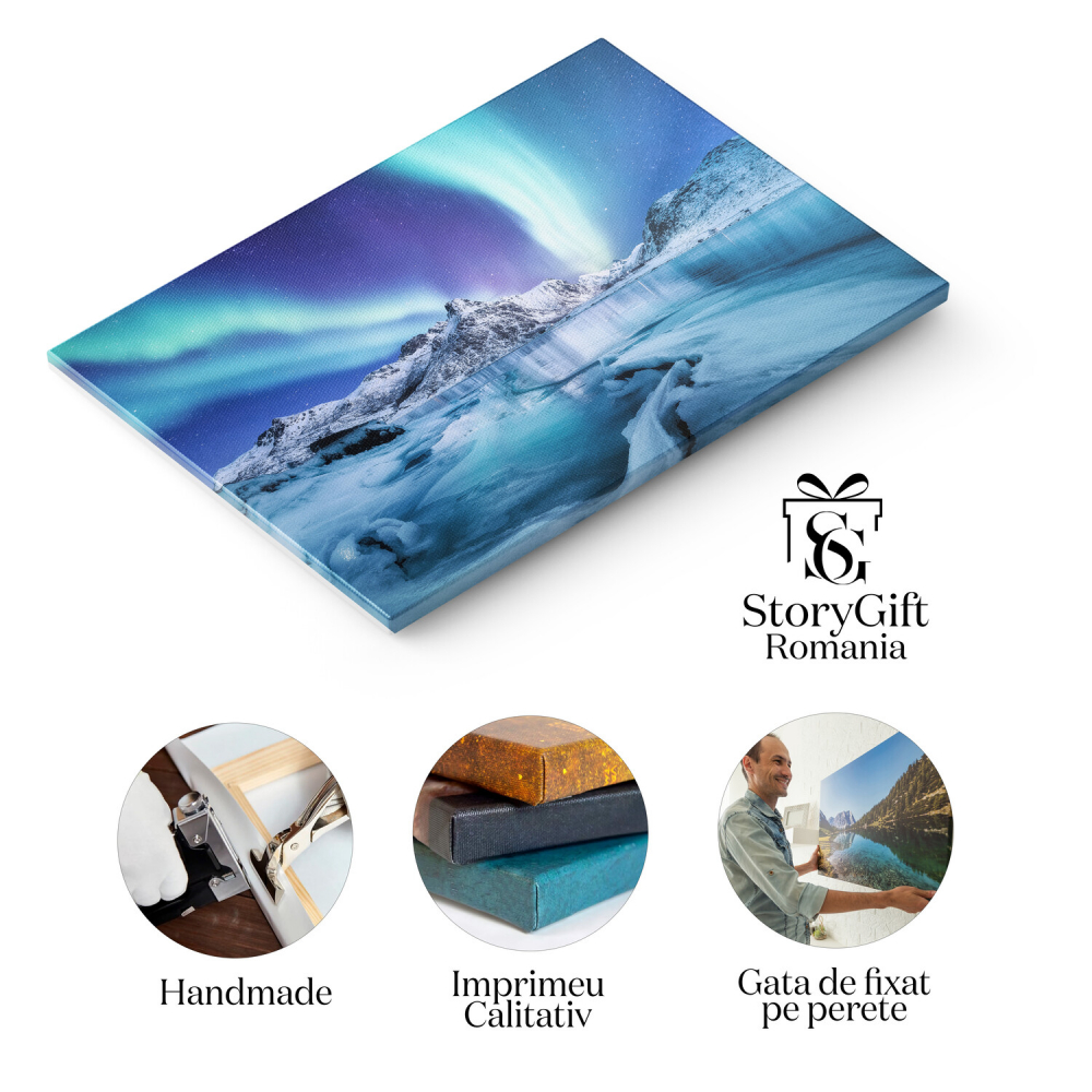 Luminile Nordului pe Insulele Lofoten: Aurore Boreale cu Reflectii, Marime 40x25CM [2]