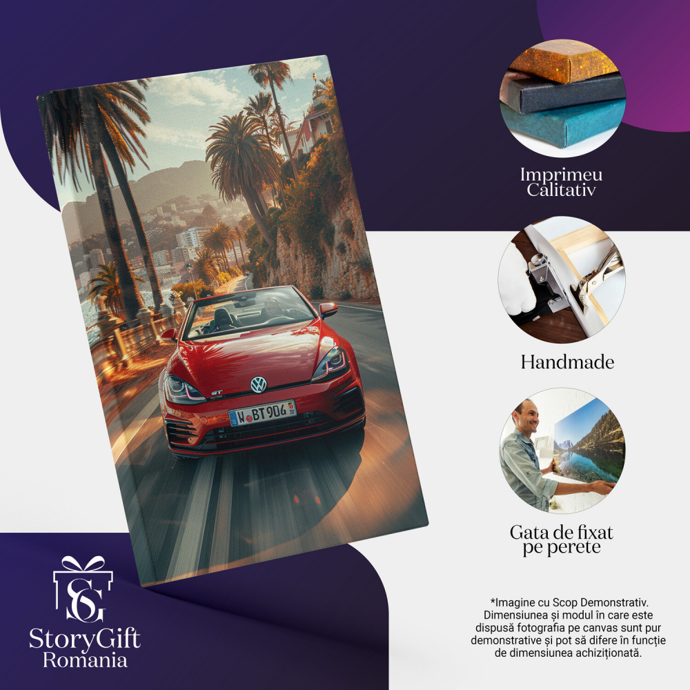 Viteza Mașinii Sport - Tablou Canvas Volkswagen Cabrio în Mișcare, Marime 40x25CM [2]