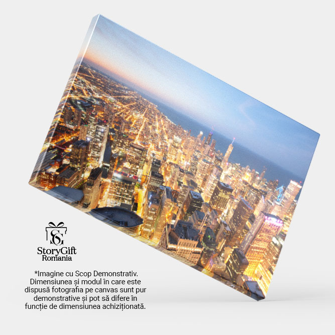 Tablou Canvas: Viziune aeriana asupra orasului Chicago, zgarnie-nori si centrul orasului in prim-plan la rasarit 40x25CM [4]