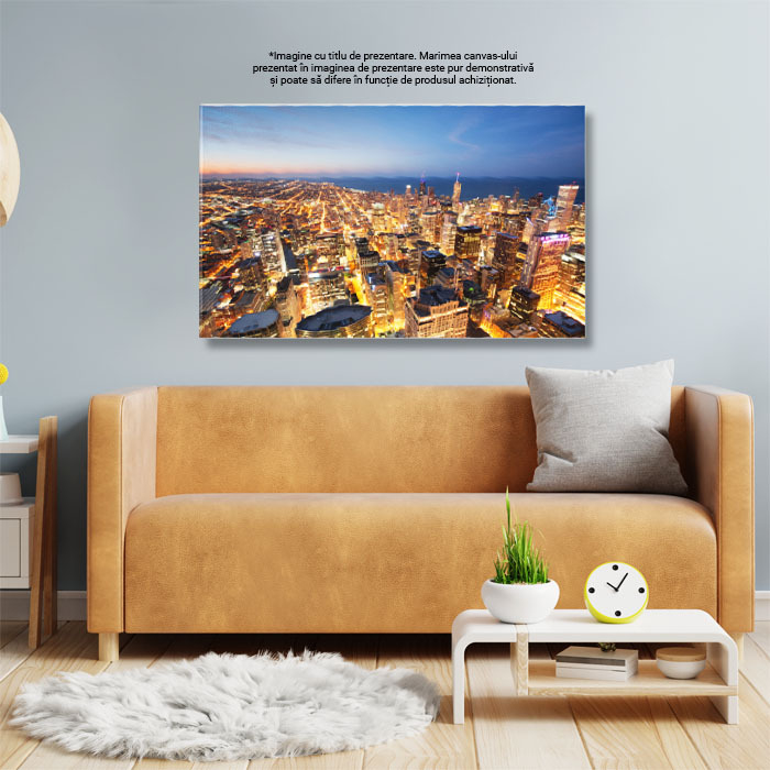 Tablou Canvas: Viziune aeriana asupra orasului Chicago, zgarnie-nori si centrul orasului in prim-plan la rasarit 40x25CM [3]