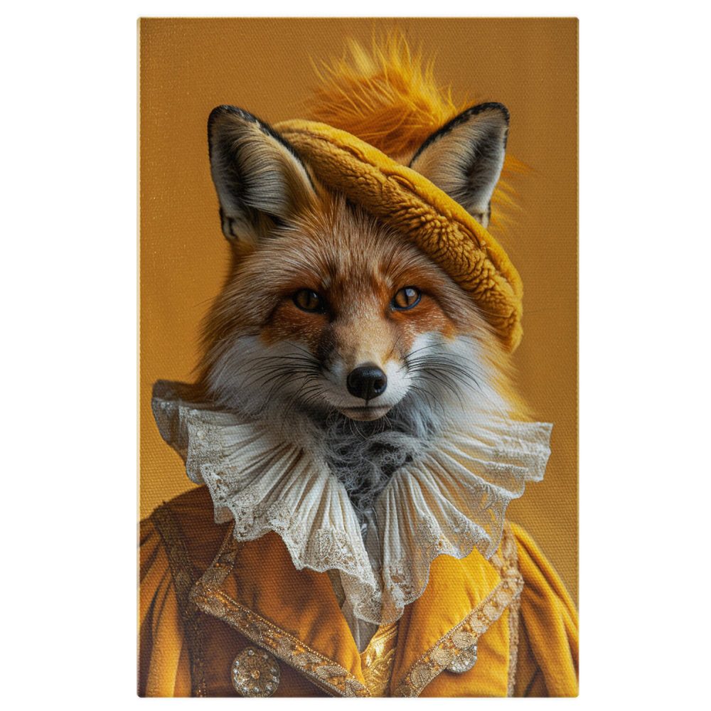 Vulpea Fandosită Îmbrăcată în Aristocrat cu Guler Amplu și Pălărie - Pictură Digitală, Marime 40x25CM [1]