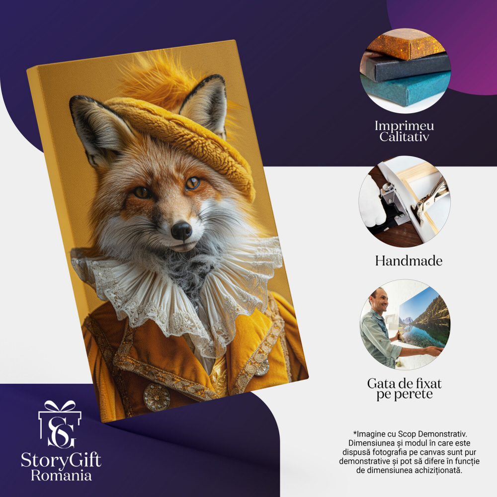 Vulpea Fandosită Îmbrăcată în Aristocrat cu Guler Amplu și Pălărie - Pictură Digitală, Marime 40x25CM [2]