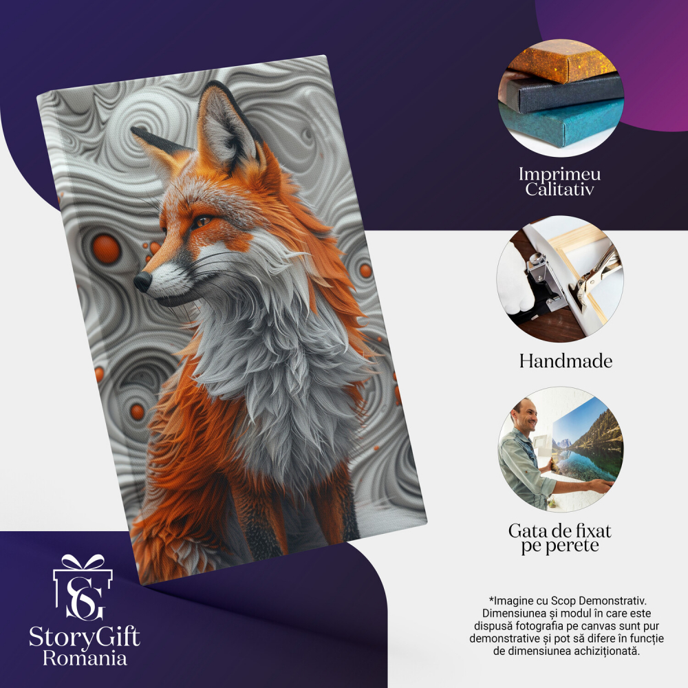 Vulpea Șireată cu Accente de Culoare lângă Peretele Vălurit Hipnotic, Marime 40x25CM [2]