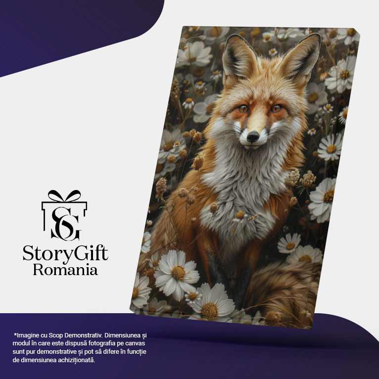 Tablou Canvas:  Vulpea, stăpână între florile câmpului - Gata să-și apere florile Pictura Digitala 40x25CM [5]