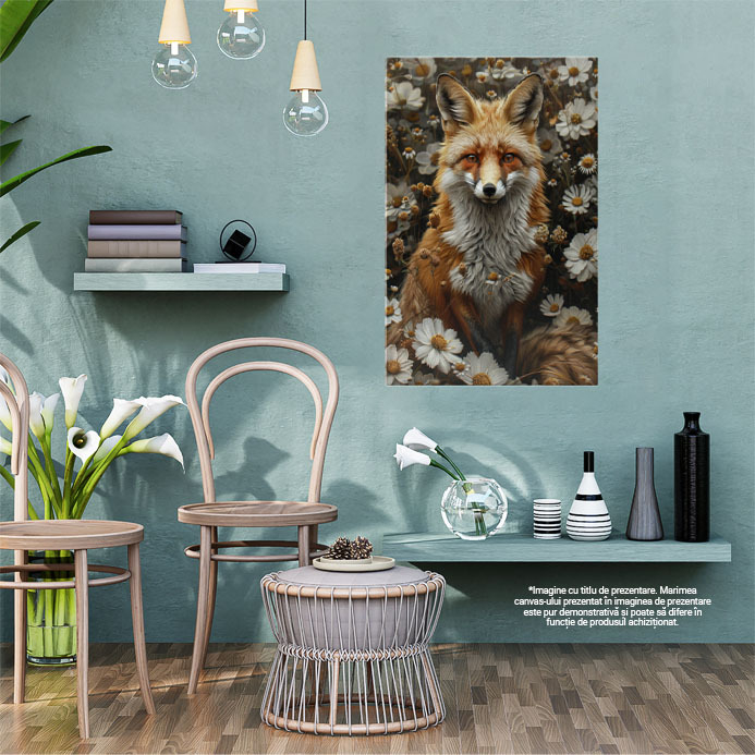 Tablou Canvas:  Vulpea, stăpână între florile câmpului - Gata să-și apere florile Pictura Digitala 40x25CM [2]