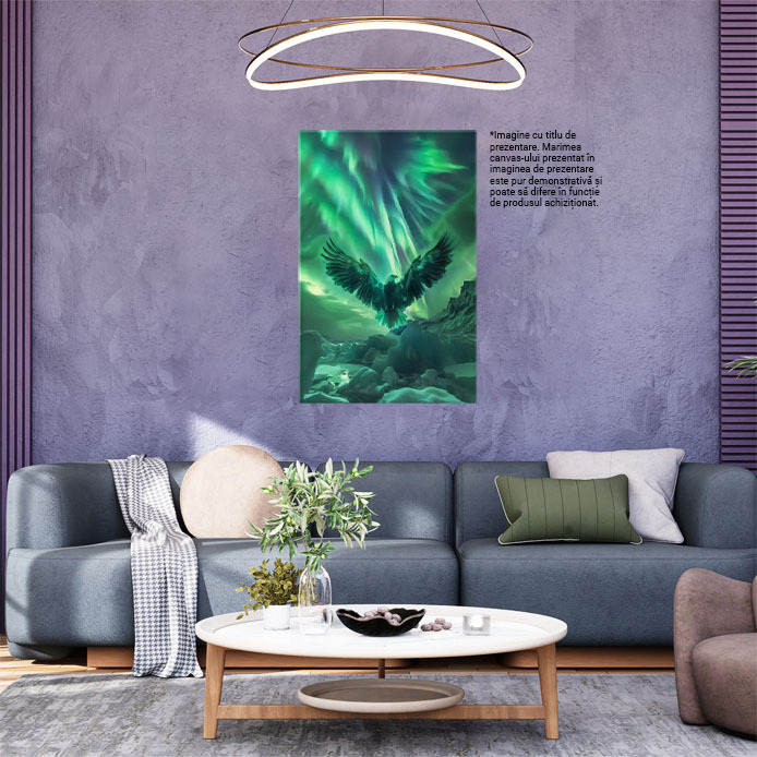 Tablou Canvas:  Vultur Pleșuv în Zbor cu Aripi Desfăcute, Zăpadă și Săgeți de Culori din Cer- Natură Sălbatică și Peisaje Pictura Digitala 40x25CM [2]