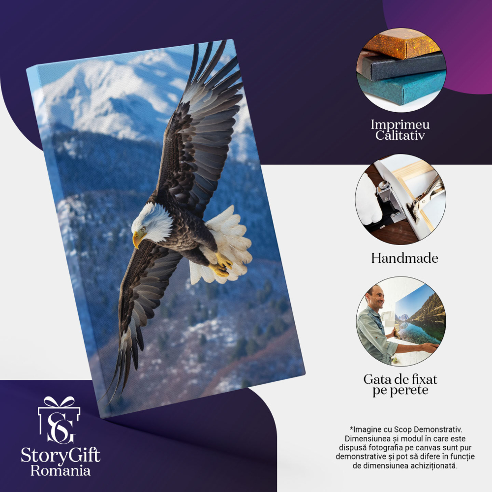 Tablou Canvas:  Vultur plesuv la inaltime - in zbor munti zapada pasare pradatoare Pictura Digitala 40x25CM [3]