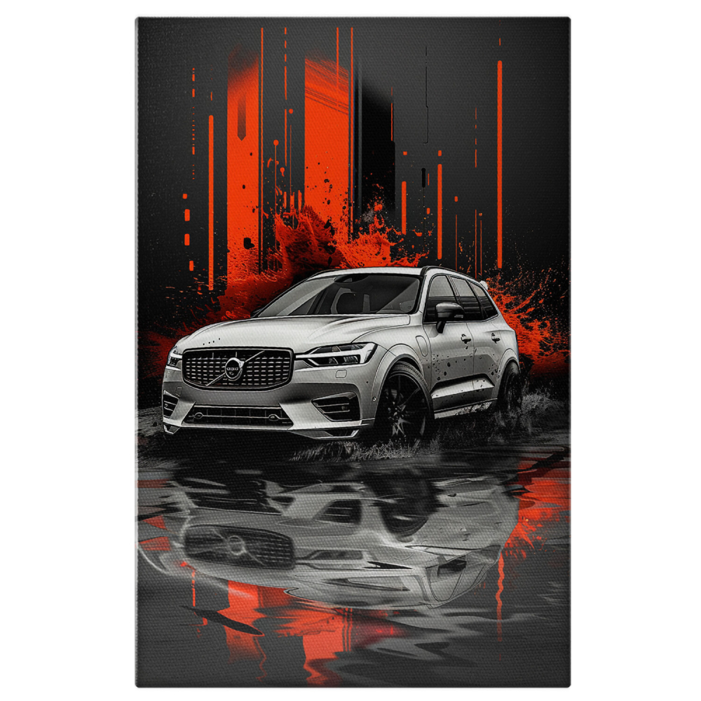 Mașină Volvo Albă pe Podea Reflectantă - Pictură Digitală, Marime 40x25CM [1]