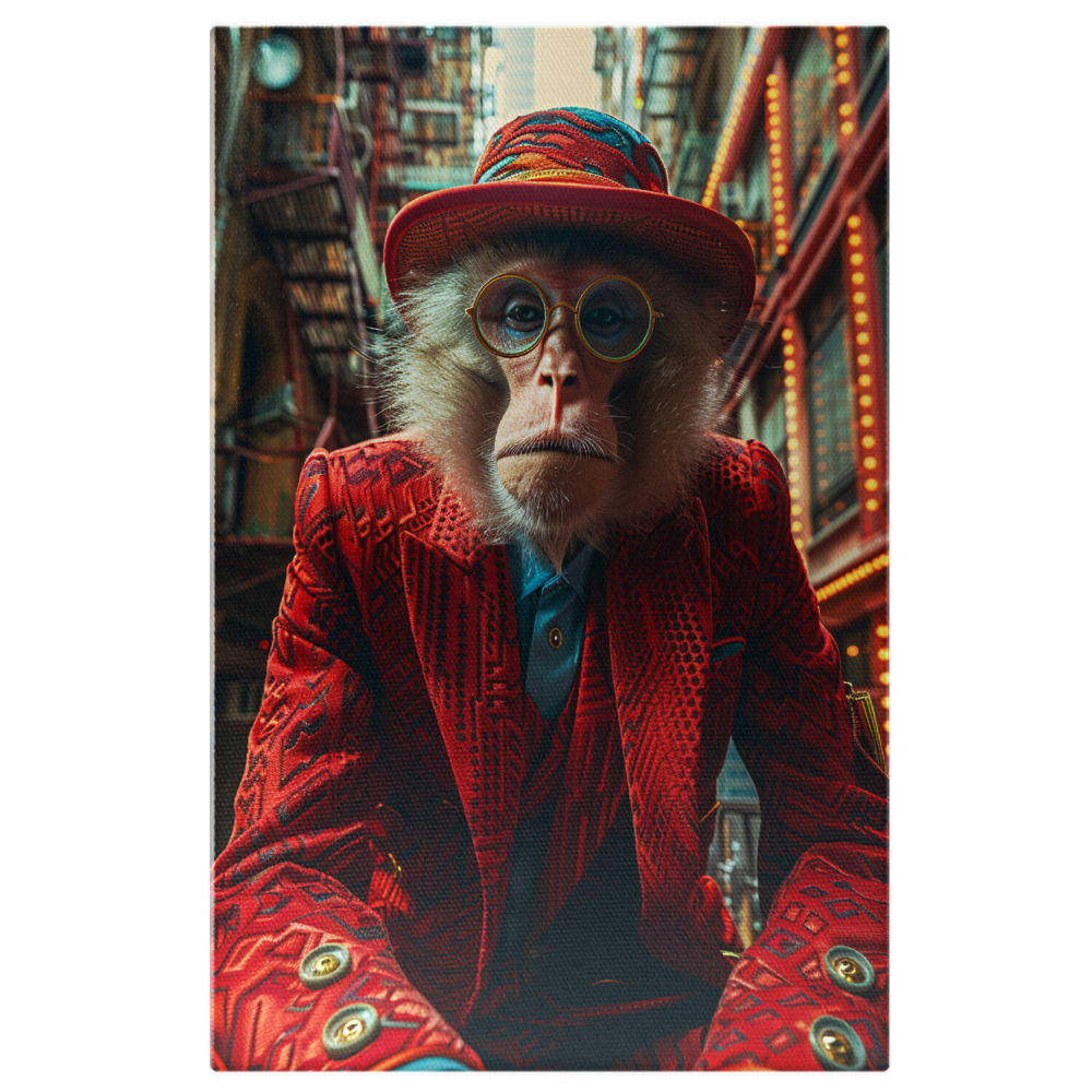 Maimuță Albă cu Pălărie și Ochelari - Tablou Canvas, Marime 40x25CM [1]