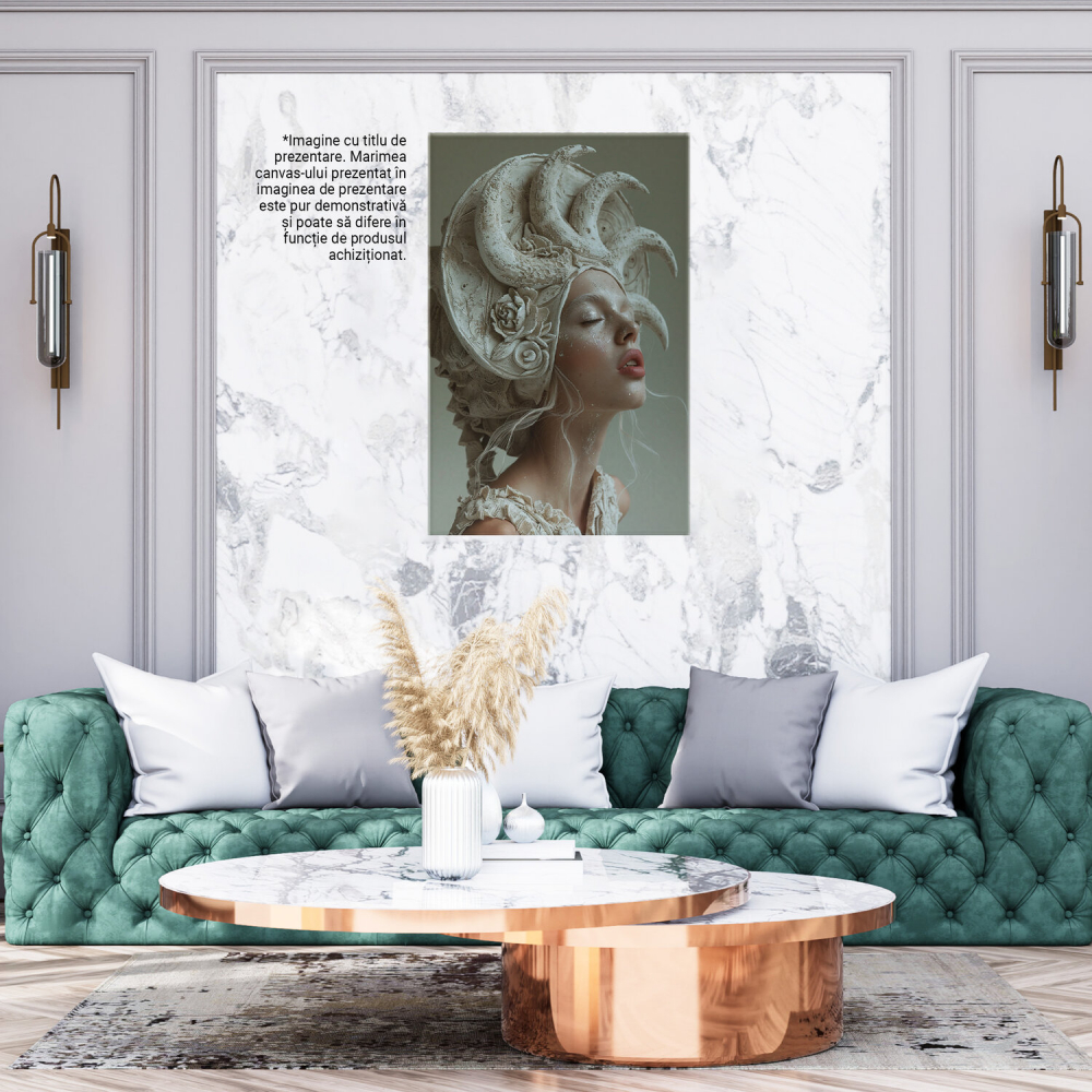 Femeie în Rochie Albă cu Sculptură din Trandafiri, Marime 40x25CM [3]