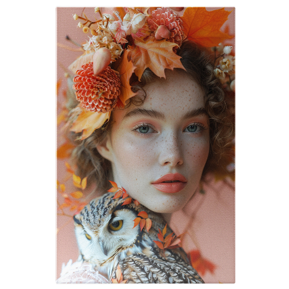 Tablou Canvas Fata Tânără cu Bufniță Tristă – Pictură Digitală Emoționantă, Marime 40x25CM [1]
