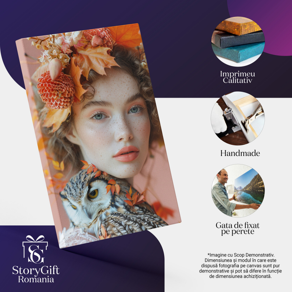 Tablou Canvas Fata Tânără cu Bufniță Tristă – Pictură Digitală Emoționantă, Marime 40x25CM [2]