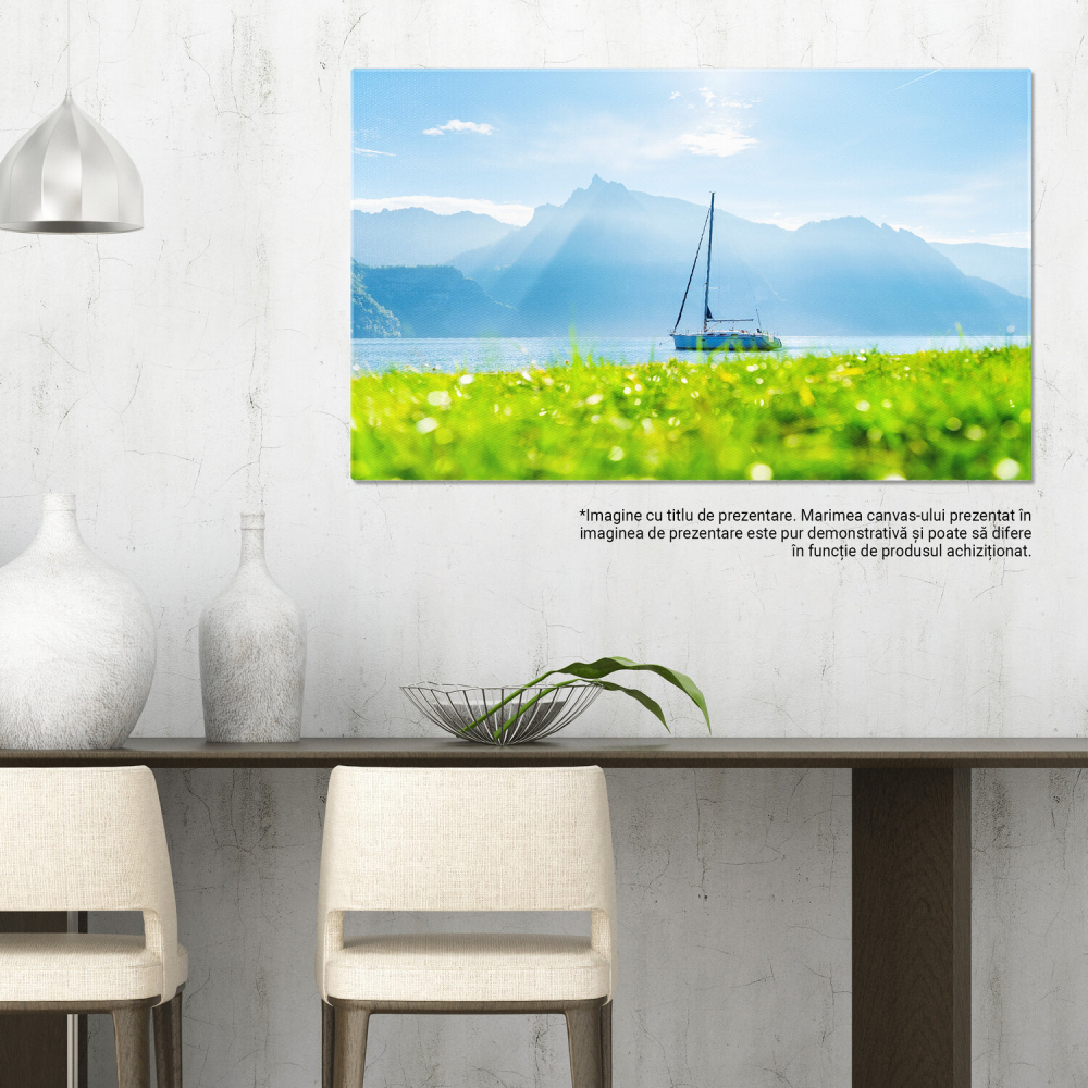 Yacht Elegant pe Lac cu Muntii în Fundal - O Călătorie de Neuitat, Marime 40x25CM [3]