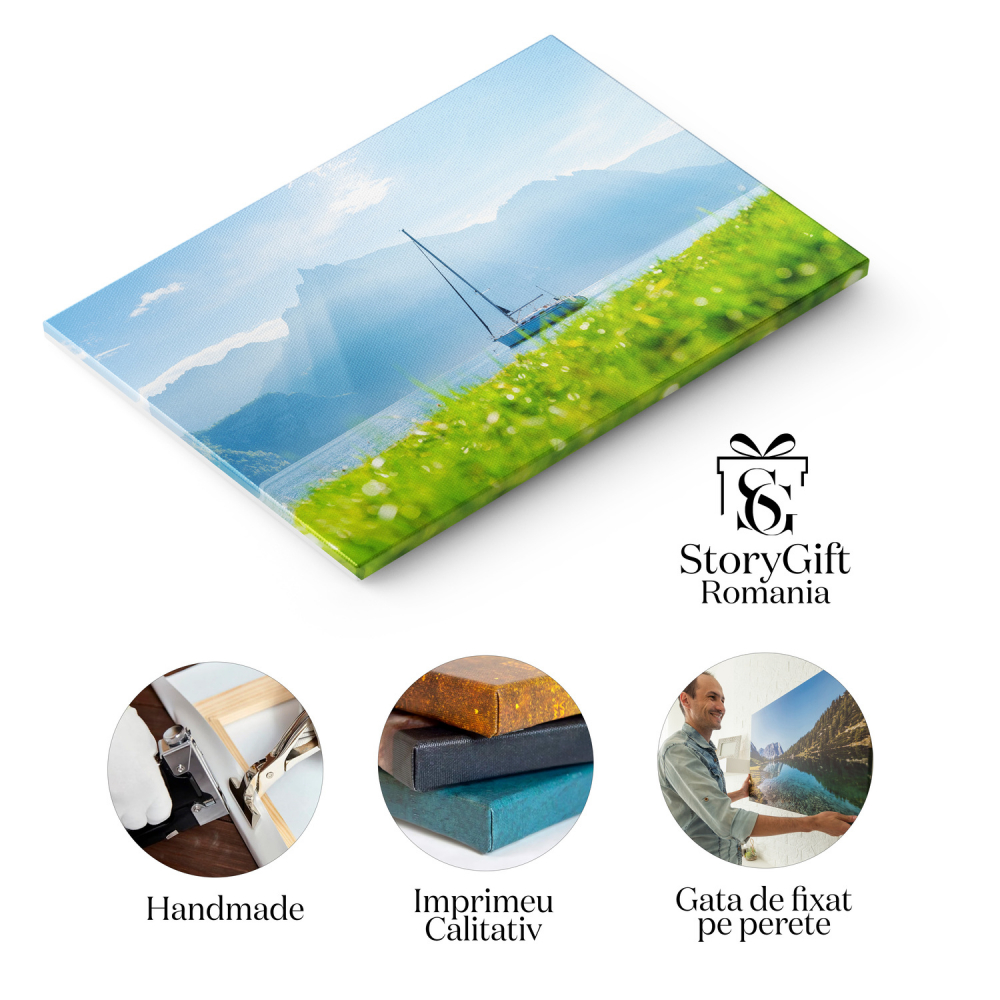 Yacht Elegant pe Lac cu Muntii în Fundal - O Călătorie de Neuitat, Marime 40x25CM [2]