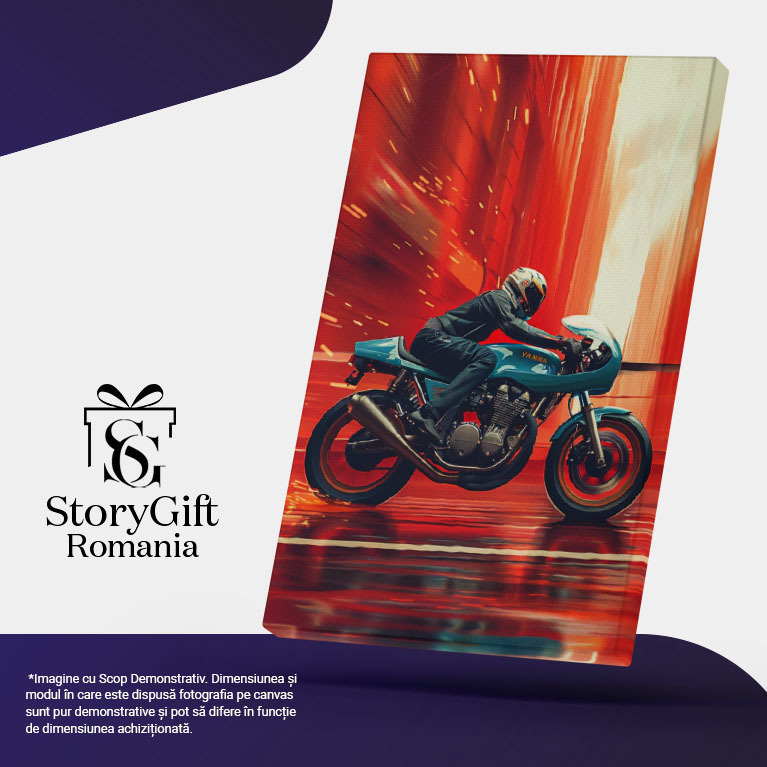 Tablou Canvas Yamaha Motociclistul pe Bolitul cu Două Roți Rapiditate și Scântei , Pictura Digitala 40x25CM [5]