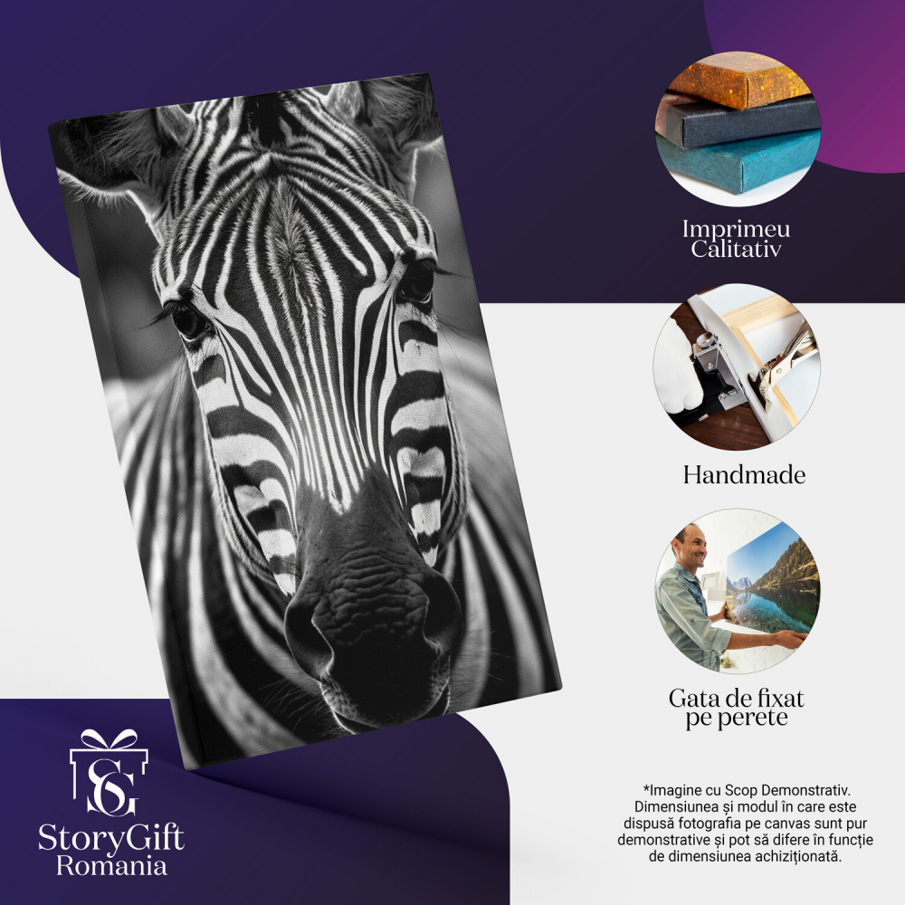 Zebra - B&W sălbaticie - Pictură Digitală a unui Animal Sălbatic, Marime 40x25CM [2]