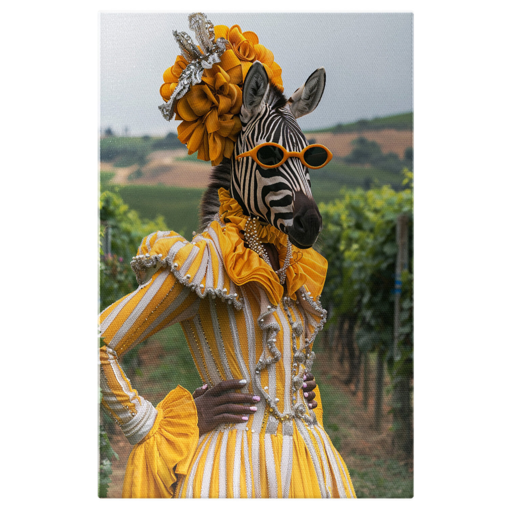 Tablou Canvas Zebra cu Dungi Galbene și Perle pe Fundal de Viță de Vie, Marime 40x25CM [1]