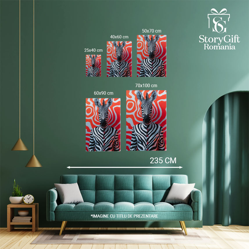 Tablou Canvas Zebra Metropolită Corp Uman Îmbrăcat în Costum Adaptat la Jungla Urbană , Pictura Digitala 40x25CM [4]