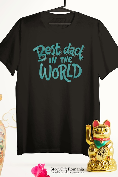Tricou Barbati Best dad in the world, cu imprimeu pe Fata, 100% Bumbac, Negru, M [3]