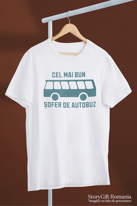 Tricou Barbati Cel mai bun sofer de autobuz iubitorii de condus cu imprimeu pe Fata, 100% Bumbac, Alb, XL [3]