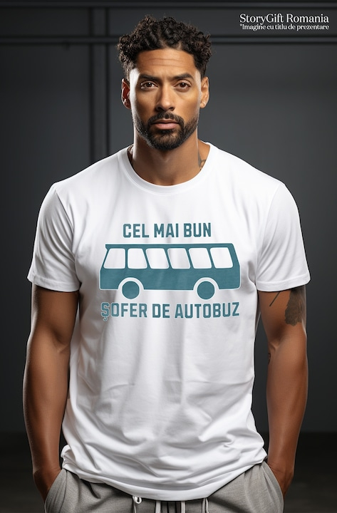 Tricou Barbati Cel mai bun sofer de autobuz iubitorii de condus cu imprimeu pe Fata, 100% Bumbac, Alb, XL [2]