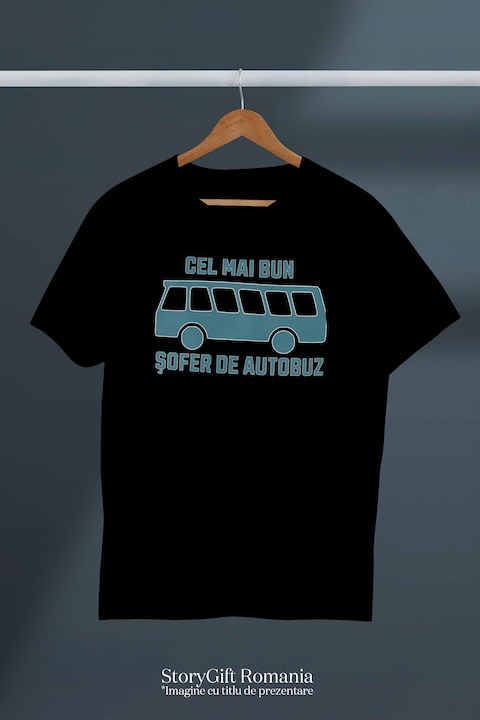 Tricou Barbati Cel mai bun sofer de autobuz iubitorii de condus cu imprimeu pe Fata, 100% Bumbac, Negru, XL [3]