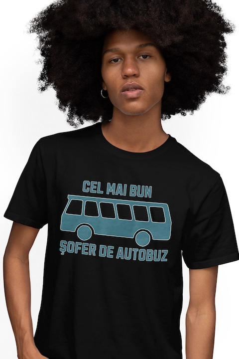 Tricou Barbati Cel mai bun sofer de autobuz iubitorii de condus cu imprimeu pe Fata, 100% Bumbac, Negru, XL [1]