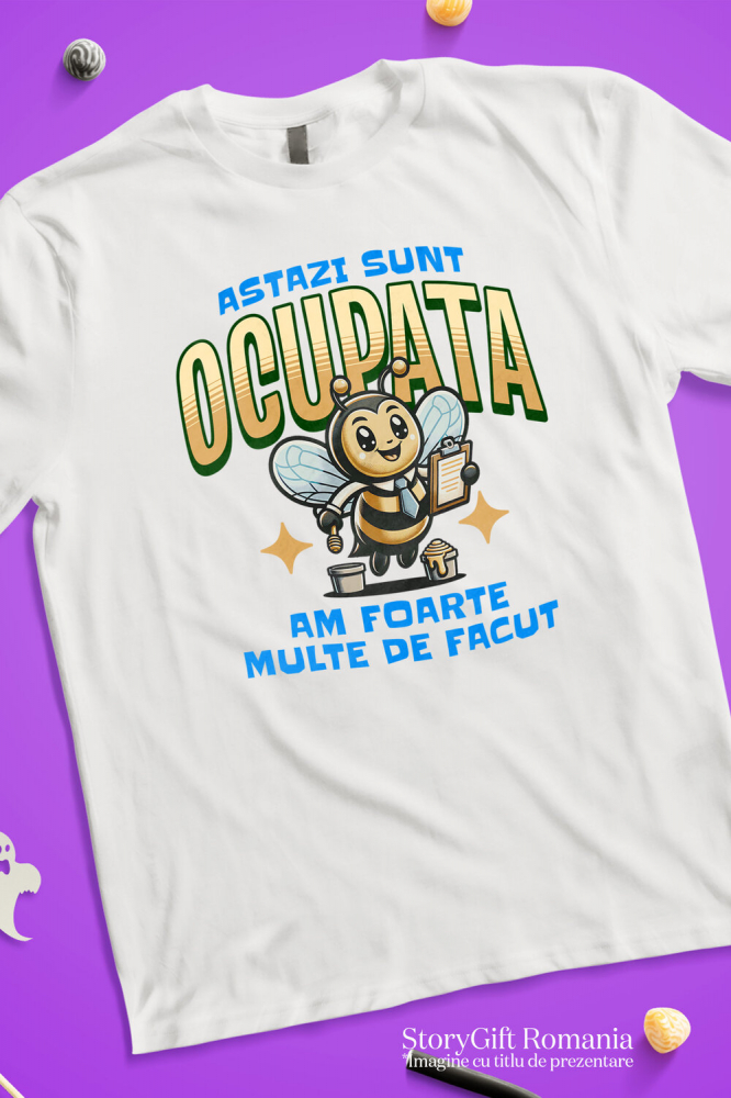 Tricou Femei, Barbati, Copii, Fata, Baiat, Unisex Personalizat Tricou Personalizat Albina cu Cravată – Mesaj Amuzant pentru Birou | Cadou pentru Muncitori [3]