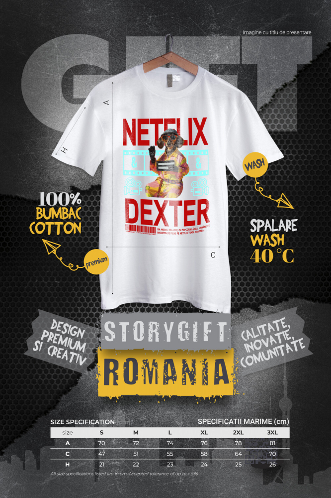 Tricou Barbati cu Animal Cinefil, Peronalizata cu Numele si Poza Animalului Tau cu imprimeu pe Fata, 100% Bumbac, Alb, XS [4]