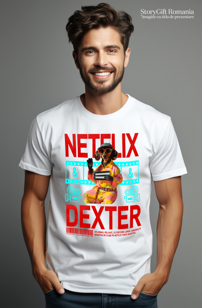 Tricou Barbati cu Animal Cinefil, Peronalizata cu Numele si Poza Animalului Tau cu imprimeu pe Fata, 100% Bumbac, Alb, XS [2]