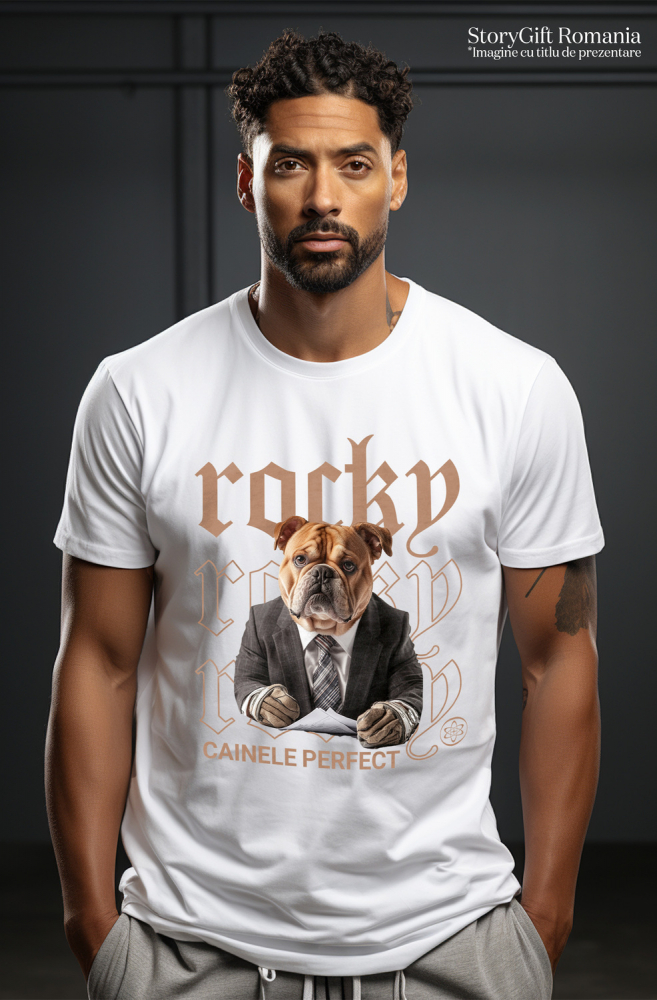 Tricou Barbati cu Animal Contabil in Costum, Peronalizata cu Numele si Poza Animalului Tau cu imprimeu pe Fata, 100% Bumbac, Alb, XS [2]