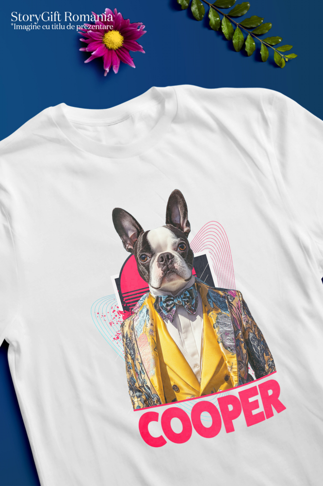 Tricou Barbati cu Animal Designer de Moda, Costum Colorat, Peronalizata cu Numele si Poza Animalului Tau cu imprimeu pe Fata, 100% Bumbac, Alb, XS [3]