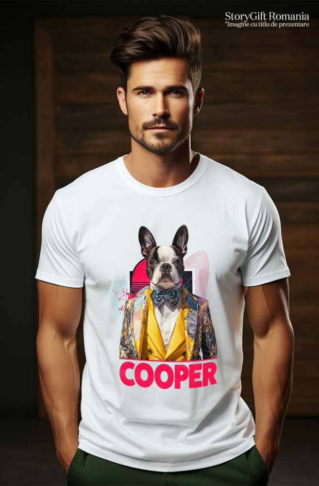 Tricou Barbati cu Animal Designer de Moda, Costum Colorat, Peronalizata cu Numele si Poza Animalului Tau cu imprimeu pe Fata, 100% Bumbac, Alb, XS [2]