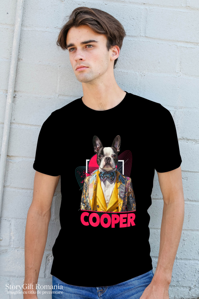 Tricou Barbati cu Animal Designer de Moda, Costum Colorat, Peronalizata cu Numele si Poza Animalului Tau cu imprimeu pe Fata, 100% Bumbac, Negru, XS [2]