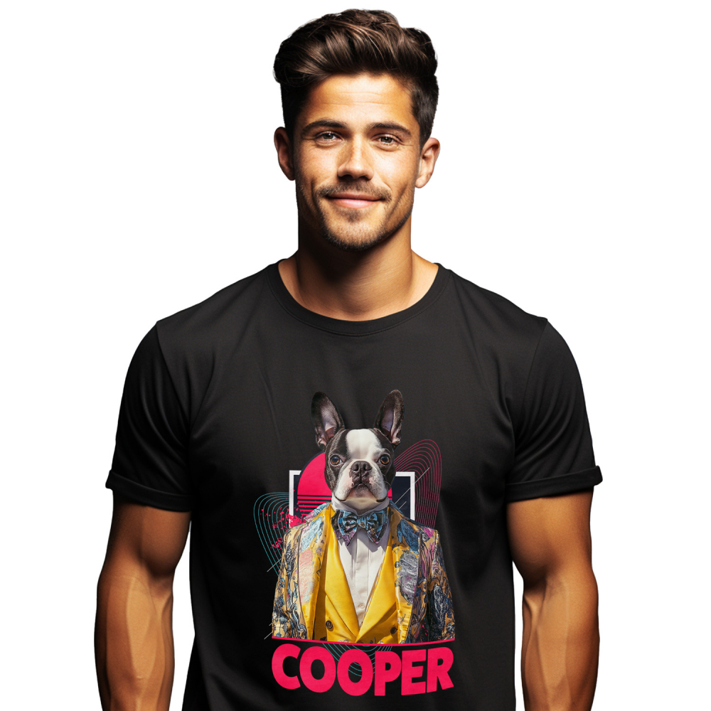 Tricou Barbati cu Animal Designer de Moda, Costum Colorat, Peronalizata cu Numele si Poza Animalului Tau cu imprimeu pe Fata, 100% Bumbac, Negru, XS [1]