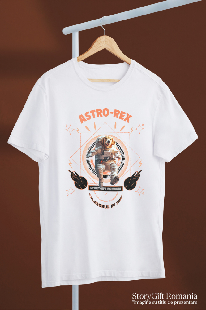Tricou Barbati cu Animal In Costum de Astronaut , Peronalizata cu Numele si Poza Animalului Tau cu imprimeu pe Fata, 100% Bumbac, Alb, S [3]